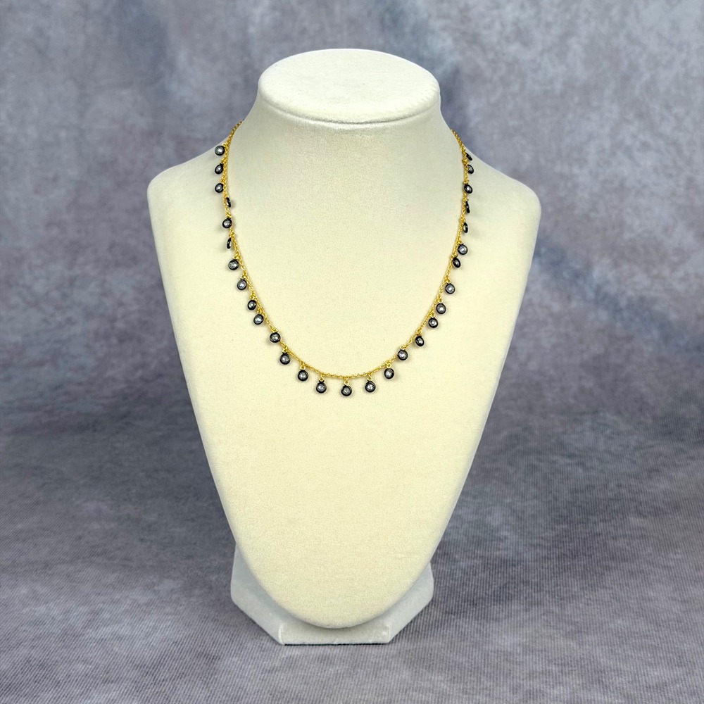Freida Rothman Gold Over Sterling Silver Bezel Set CZ Station Dangle Necklace